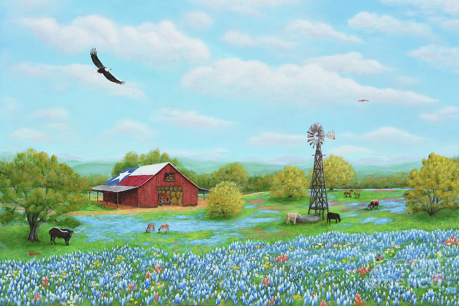 Eagle Painting - Texas Bluebonnet Country by Jimmie Bartlett