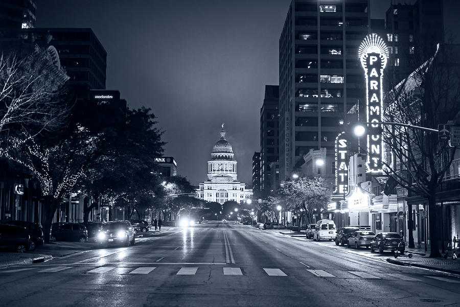 Texas Capitol Building Austin TX Congress Street Monochrome Blue Nights Photograph by Toby McGuire