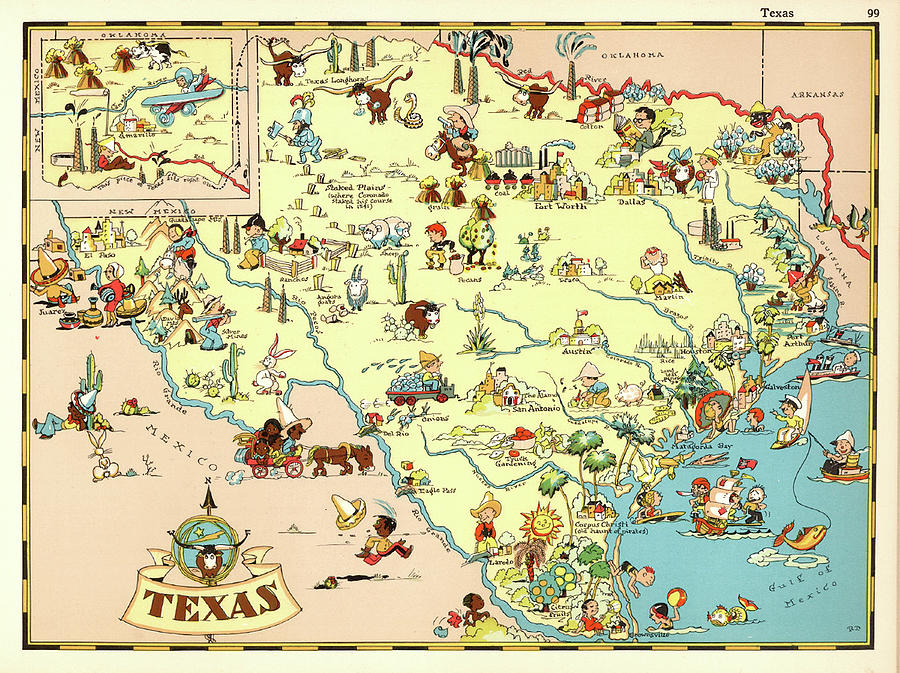 Texas Cartoon Map Digital Art by Gary Grayson - Fine Art America