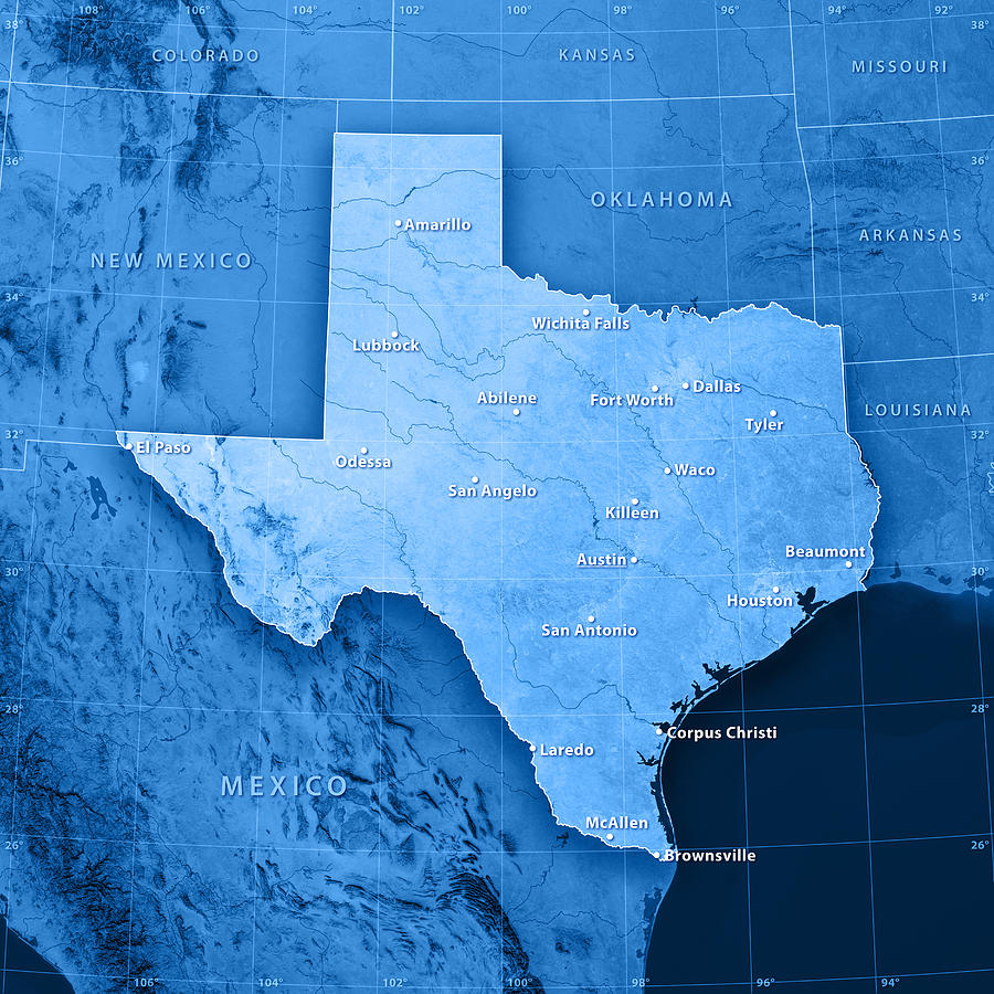 Texas Cities Topographic Map Photograph by FrankRamspott