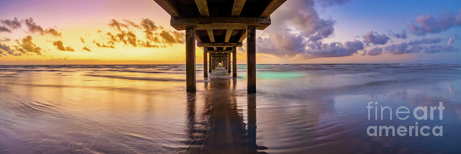 Texas Colorful Beach Sunrise Pano Photograph by Bee Creek Photography - Tod and Cynthia