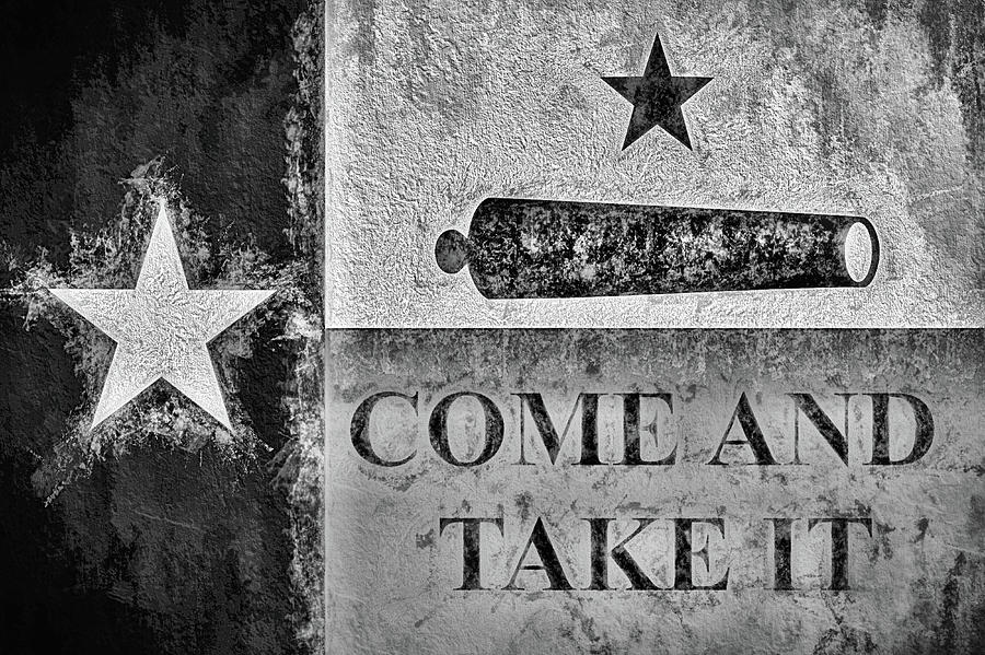 Texas Come and Take It Flag Black and White Digital Art by JC Findley