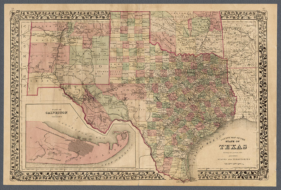Texas County Map 1881 Photograph by Phil Cardamone