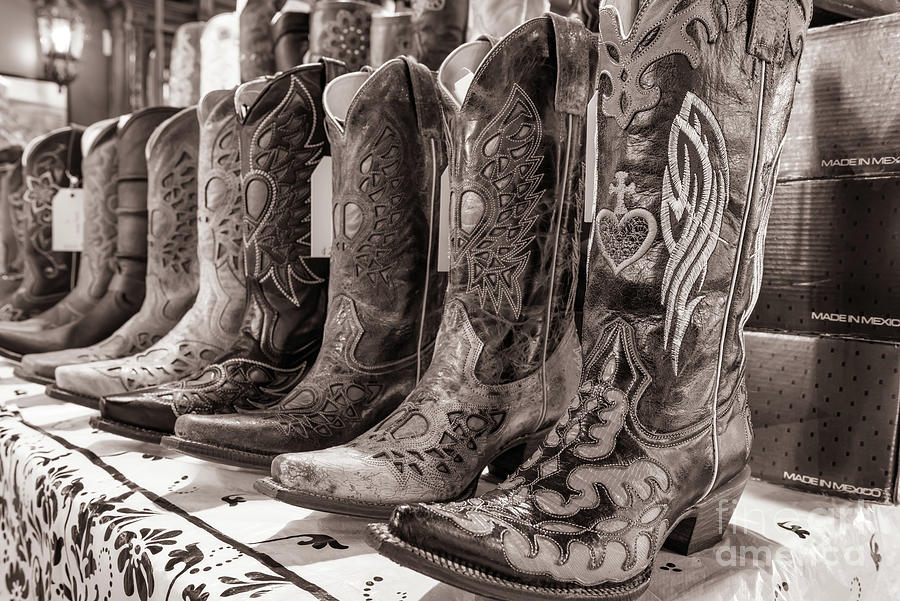 Texas Cowboy Boots Monochrome Photograph by Bee Creek Photography - Tod and Cynthia