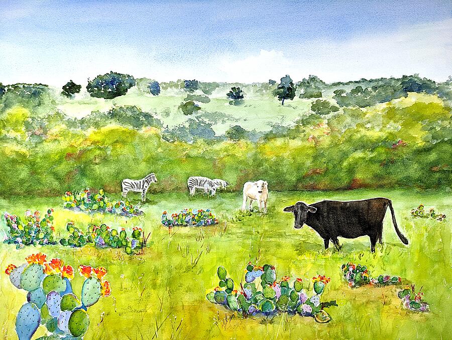 Wildlife Painting - Texas Exotic Landscape by Carlin Blahnik CarlinArtWatercolor