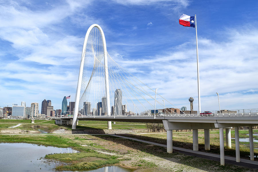 Texas Flag, Bridge, and Skyline Photograph by Nate Hovee - Pixels