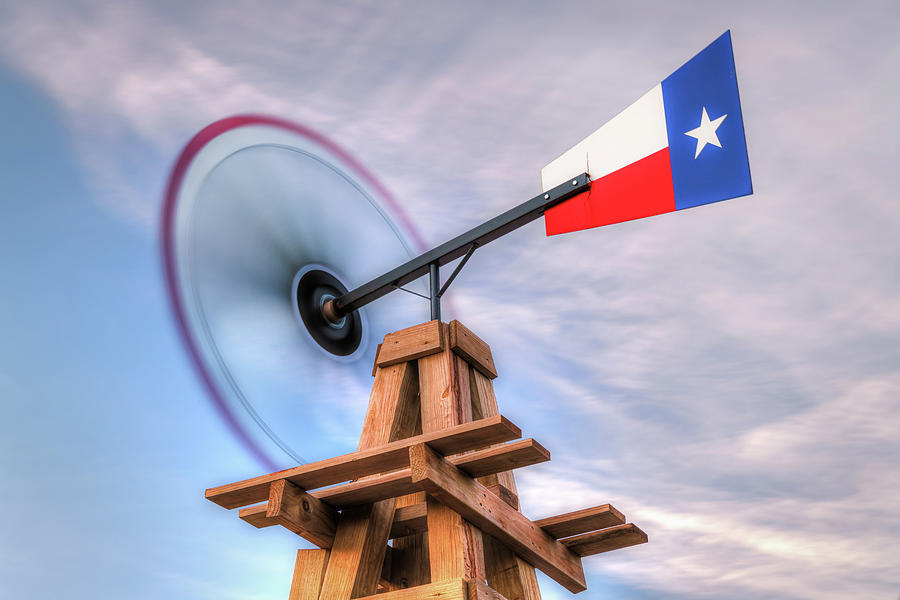 Texas Flag Windmill And Blue Skies Photograph