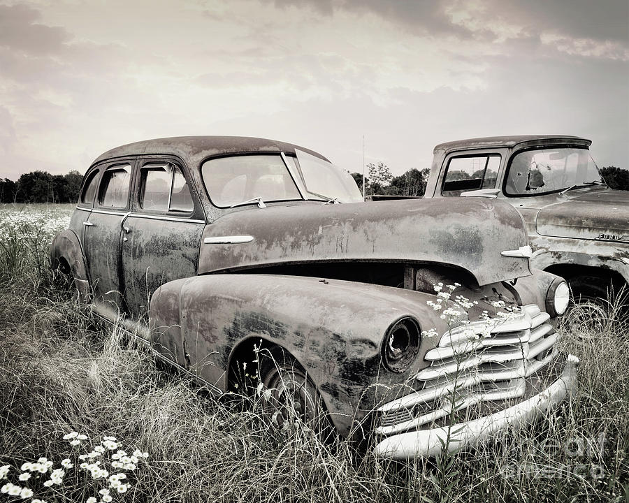 Texas Forgotten - Chevrolet - BW Photograph by Chris Andruskiewicz