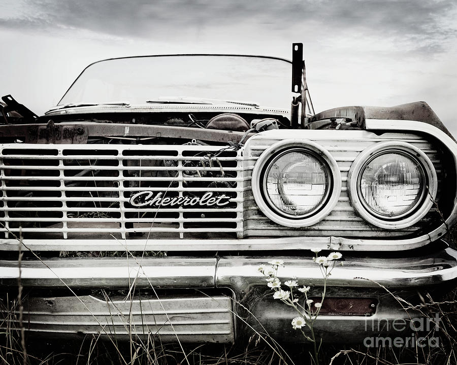 Texas Forgotten - Chevrolet Chrome BW Photograph by Chris Andruskiewicz