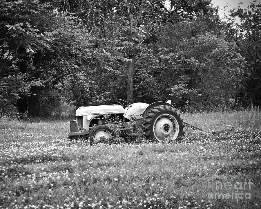 Texas Forgotten - Spring Tractor BW Photograph by Chris Andruskiewicz