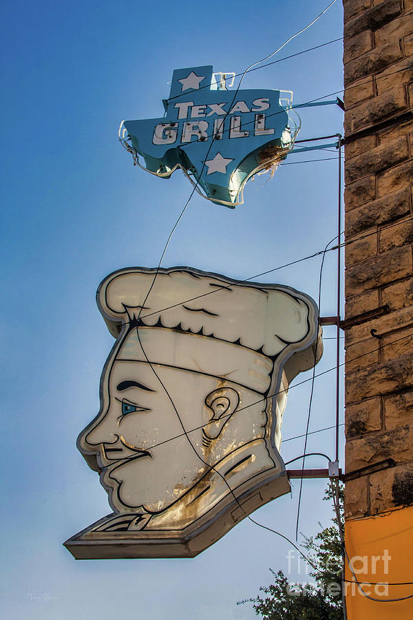 Sign Photograph - Texas Grill - Ballinger Texas by Tony Baca