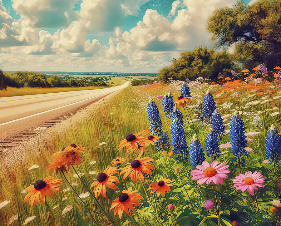 Texas Highway Wildflowers Digital Art by HH Photography of Florida