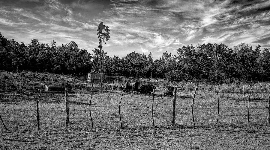 Farm Photograph - Texas Hill Country Black and White by Judy Vincent