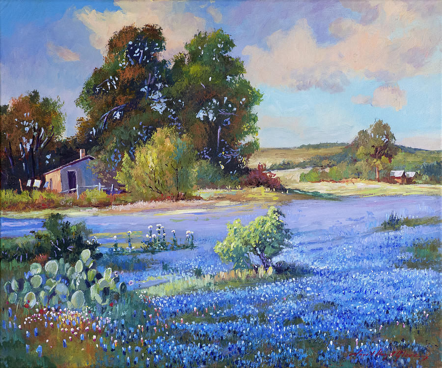 Texas Hill Country Bluebonnets Painting by David Lloyd Glover