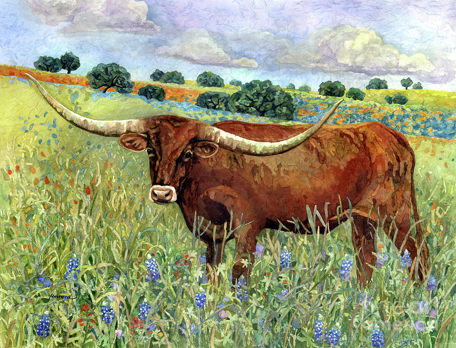 Texas Longhorn 2-pastel Colors Painting