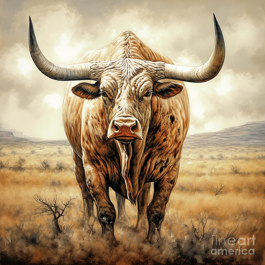 Texas Longhorn Bull in the Prairie Digital Art by Elisabeth Lucas ...