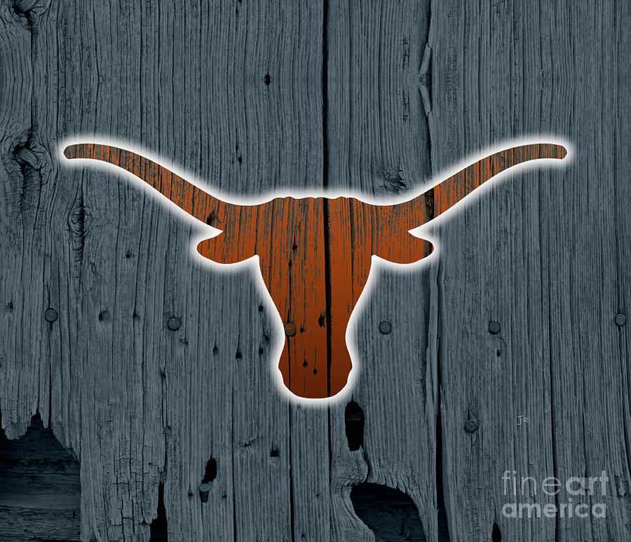 Texas Longhorn Burnt Orange On Blue Weathered Wood Photograph by Lone ...