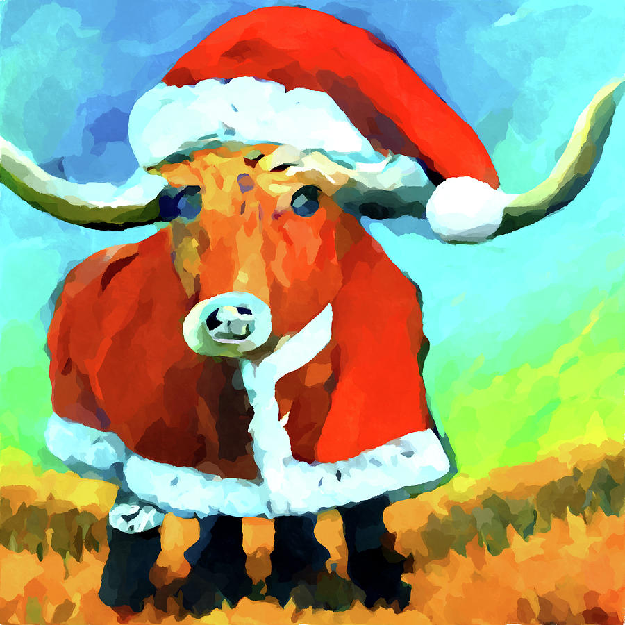Texas Longhorn Christmas 2 Painting by Chris Butler