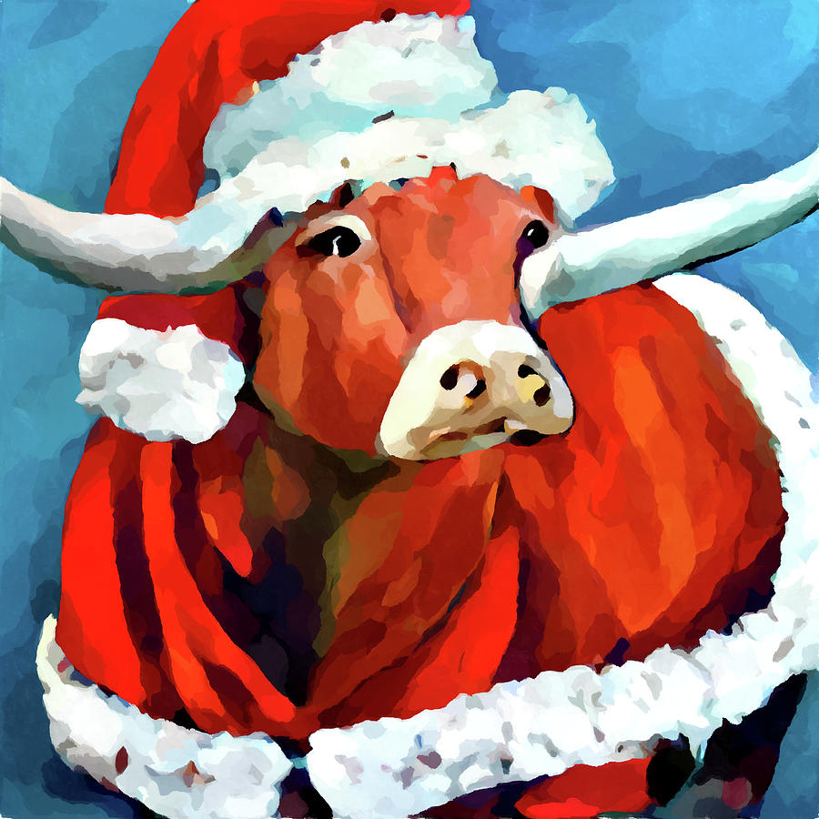 Texas Longhorn Christmas Painting by Chris Butler