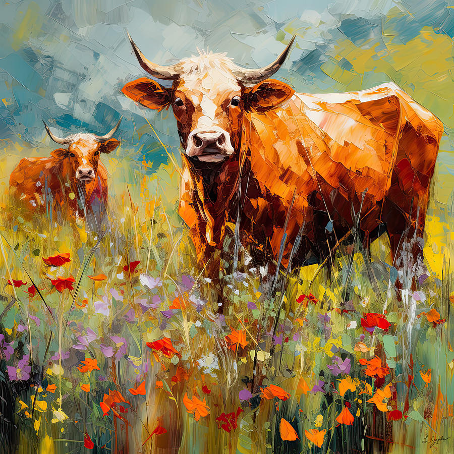 Texas Longhorn Painting - Texas Longhorn Paintings by Lourry Legarde