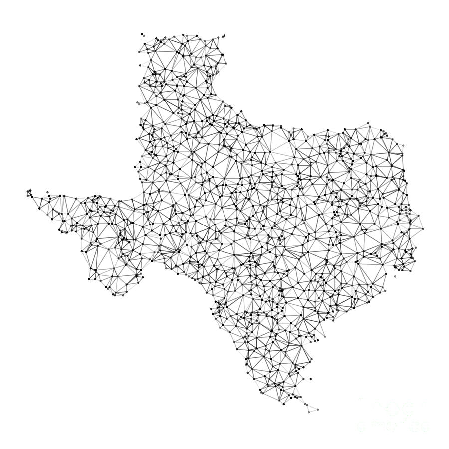 Texas Map Network Black And White Digital Art by Frank Ramspott - Fine