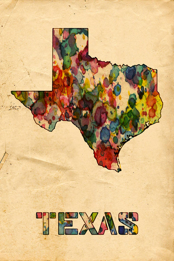 Texas Map Poster Watercolor Painting by Beautify My Walls