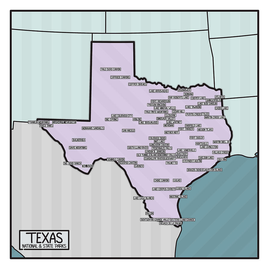 Texas National and State Parks Map Digital Art by Finlay McNevin - Fine ...