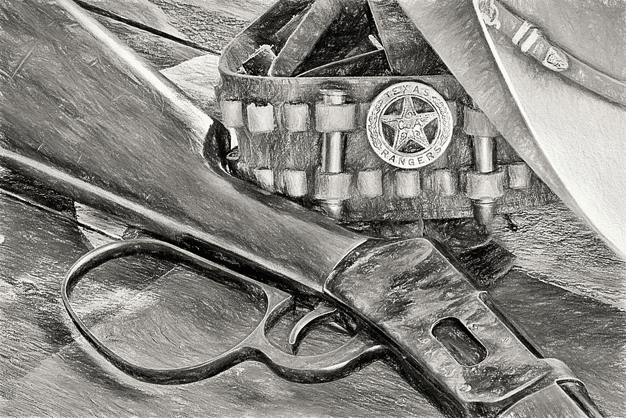 Texas Ranger Cinco Peso Black and White Photograph by JC Findley