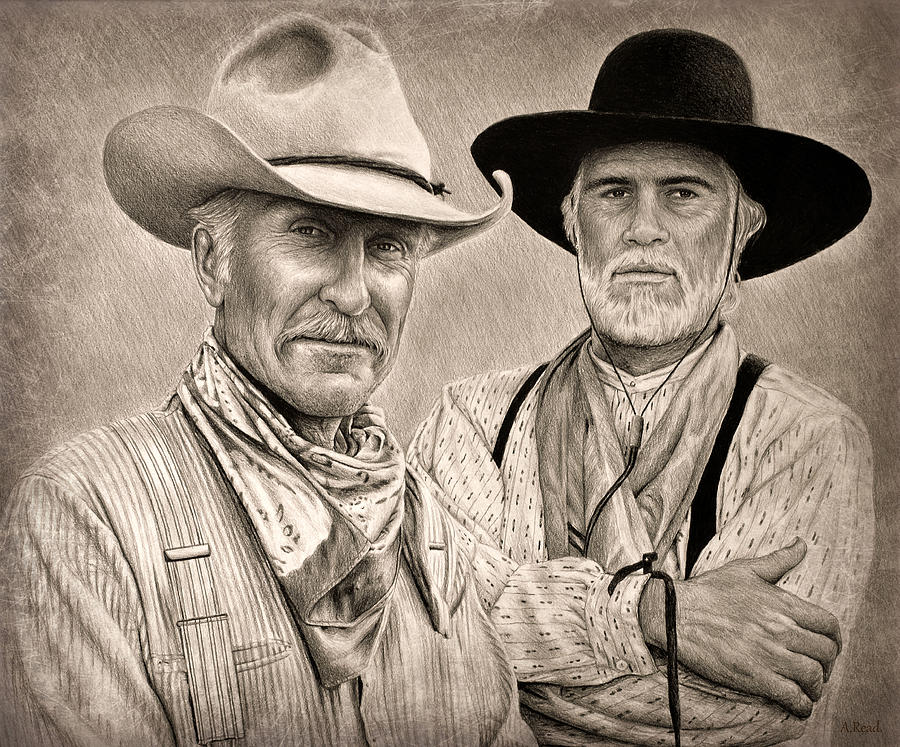 Lonesome Dove Drawing - Texas Rangers Gus and Call by Andrew Read