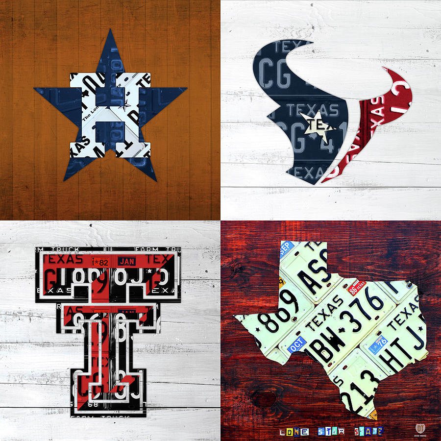 Sports Mixed Media - Texas Sports License Plate Art Astros Texas Tech Texans and State Map Collage by Design Turnpike