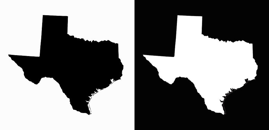 texas State Black and White Simple Map Drawing by Bubaone