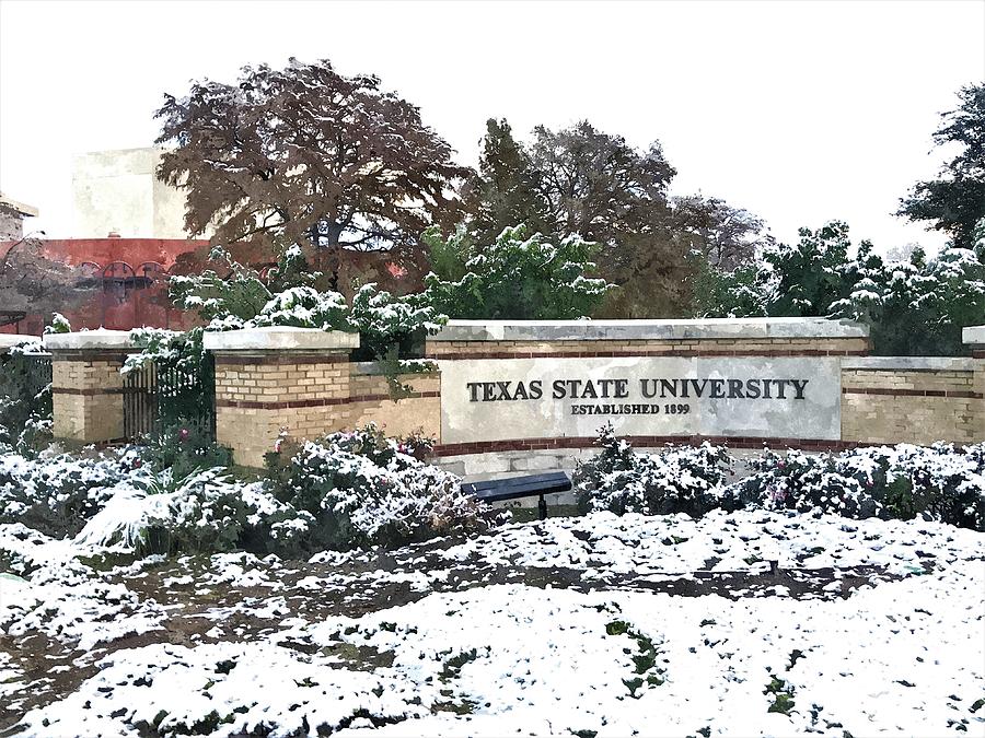 Texas State Campus in the Snow Painting by Gary Springer