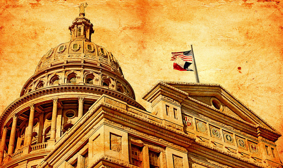 Texas State Capitol in Austin blended on old paper Digital Art by Nicko Prints