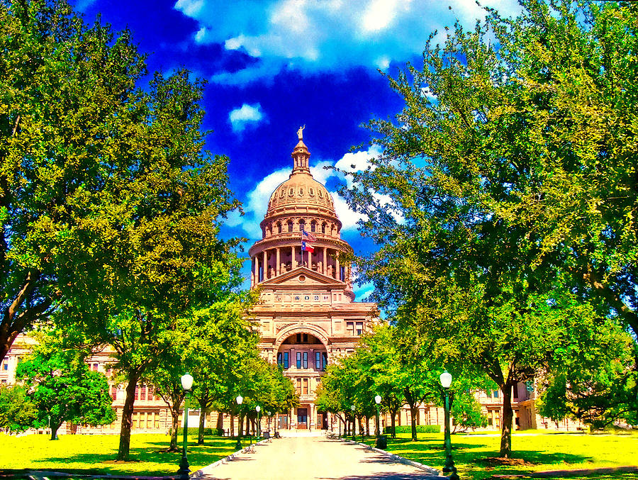 Architecture Digital Art - Texas State Capitol in Austin - watercolor painting by Nicko Prints