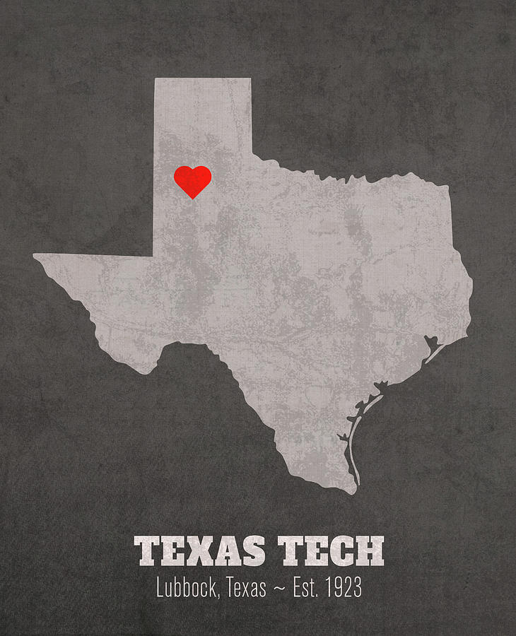 Texas Tech University Mixed Media - Texas Tech University Lubbock Texas Founded Date Heart Map by Design Turnpike