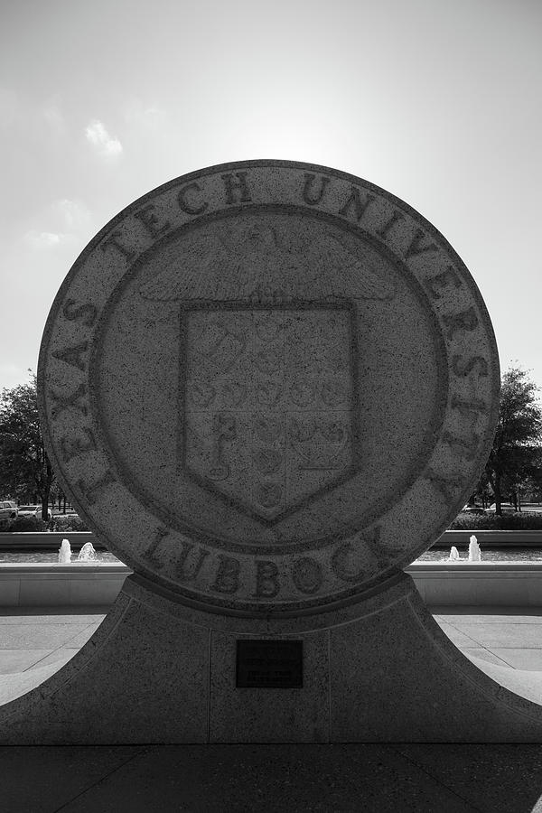 Texas Tech University Seal statue in black and white Photograph by Eldon McGraw