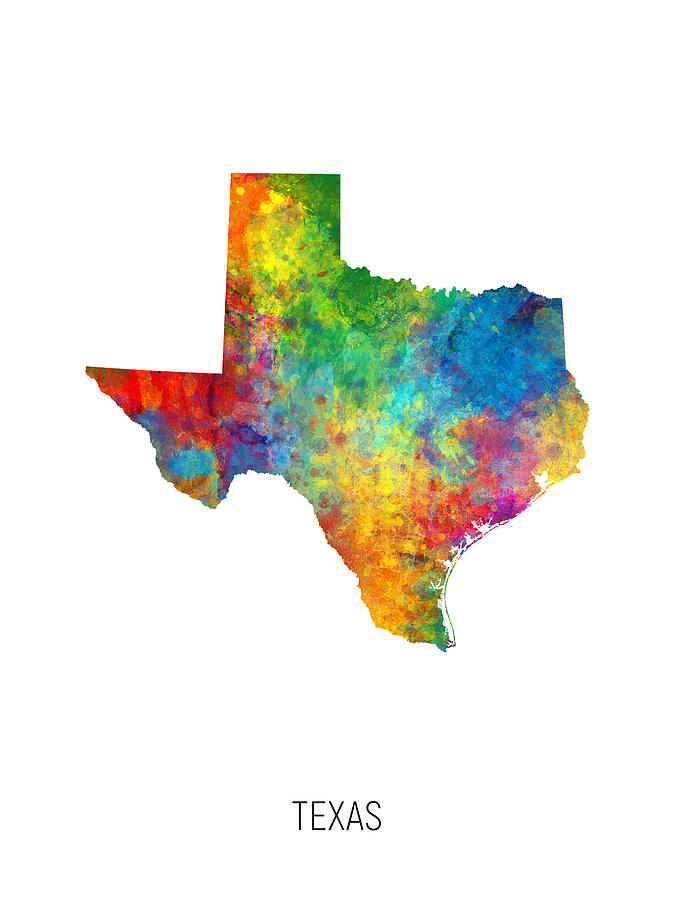 Texas Watercolor Map #08 Digital Art by Michael Tompsett