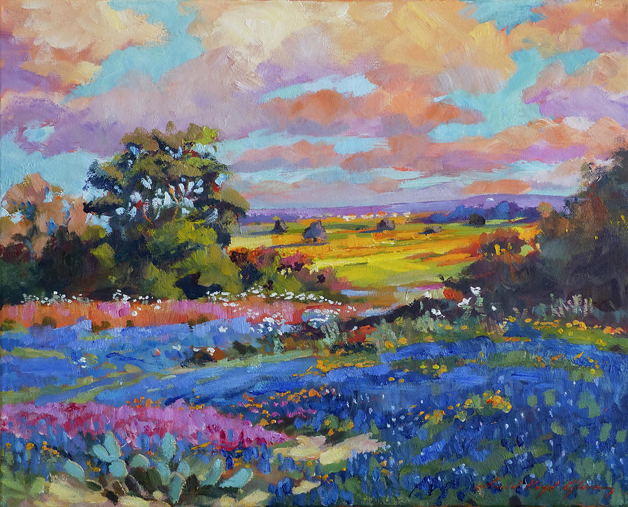 Texas Wildflower Paintbrush Landscape Painting by David Lloyd Glover