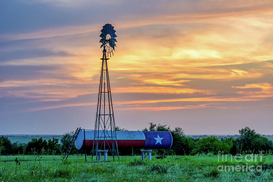 Sunset Photograph - Texas Windmill Dusk by Bee Creek Photography - Tod and Cynthia