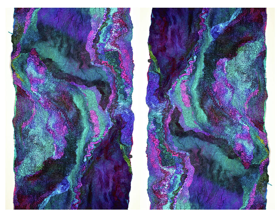 Textile Abstract Rivers Flow Diptych Tapestry - Textile by Marina Schkolnik