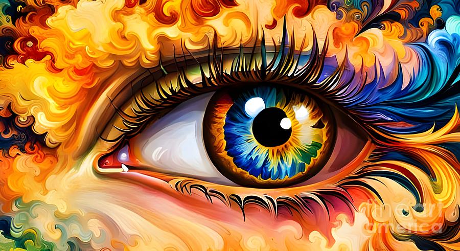 Texture and Color Collide in Striking Eye Art Mixed Media by Artvizual Premium