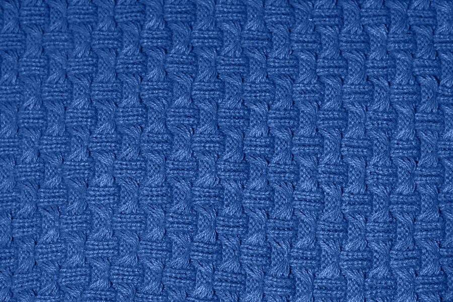 Texture Knitting. Blue Pullover. Pattern Fabric Made Of Wool. Background. Trending Color In Fashion Design In The Year 2020. Photograph