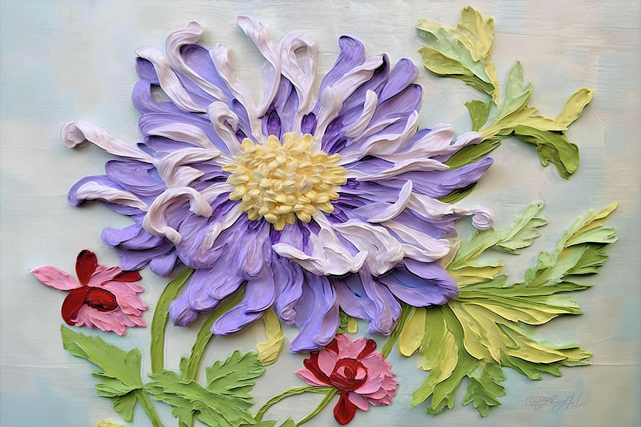 Textured Chrysanthemum Blossoms  Digital Art by OLena Art by Lena Owens - Vibrant DESIGN