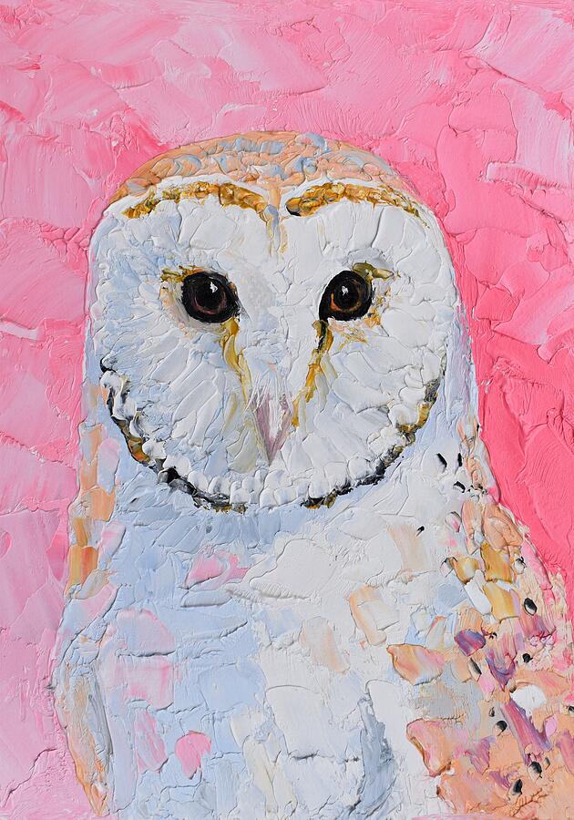 Textured owl painting on pink background Painting by Jan Matson Textured owl painting on pink background Painting by Jan Matson