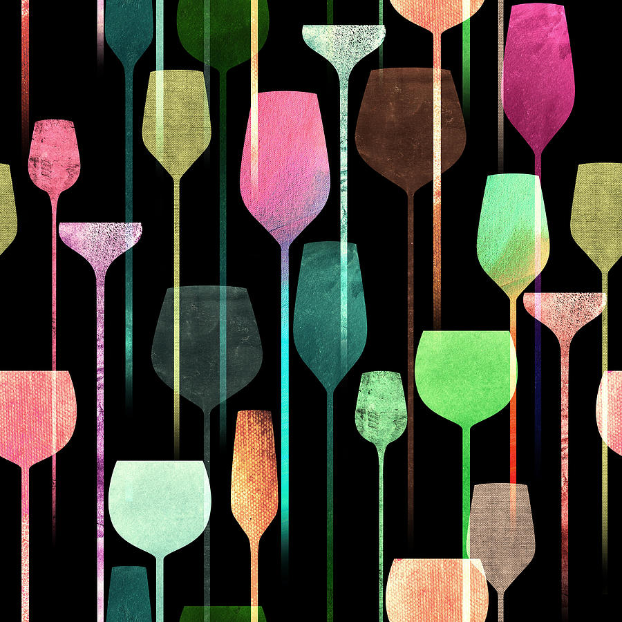 Textured Paper Collage Art Party Drinks Seamless Pattern, Conceptual Colorful Alcohol Drinks Repeating Background Drawing