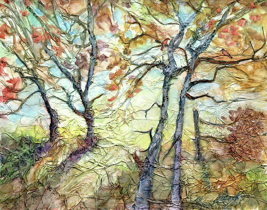 Landscape Mixed Media - Textured Trees by Marilyn Smith