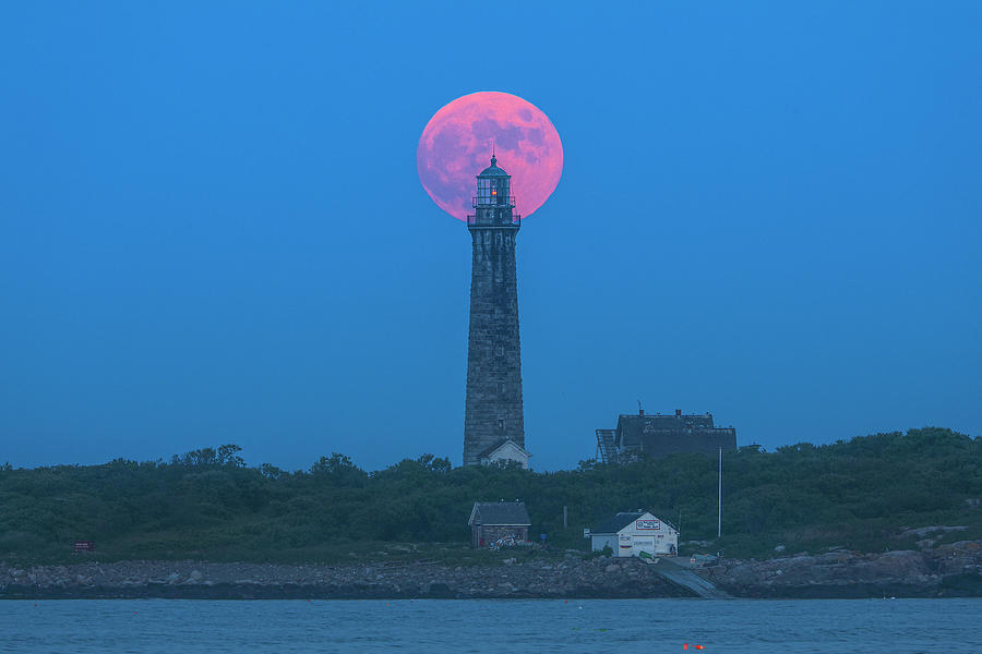 Thacher Island South Tower with Full Buck Moon Photograph by Juergen Roth