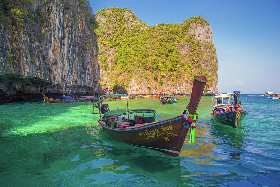 Thai Boats Phi Phi Islands Thailand Photograph by Scott McGuire