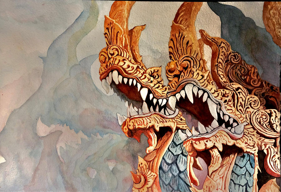 Thai Dragons Painting by Grant Nixon
