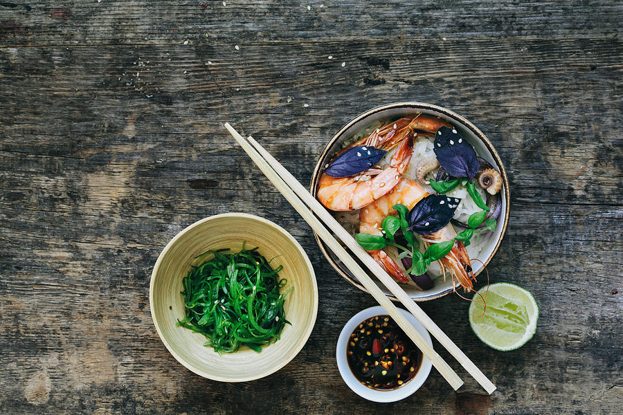 Thai rice noodles with prawn Photograph by Luchezar